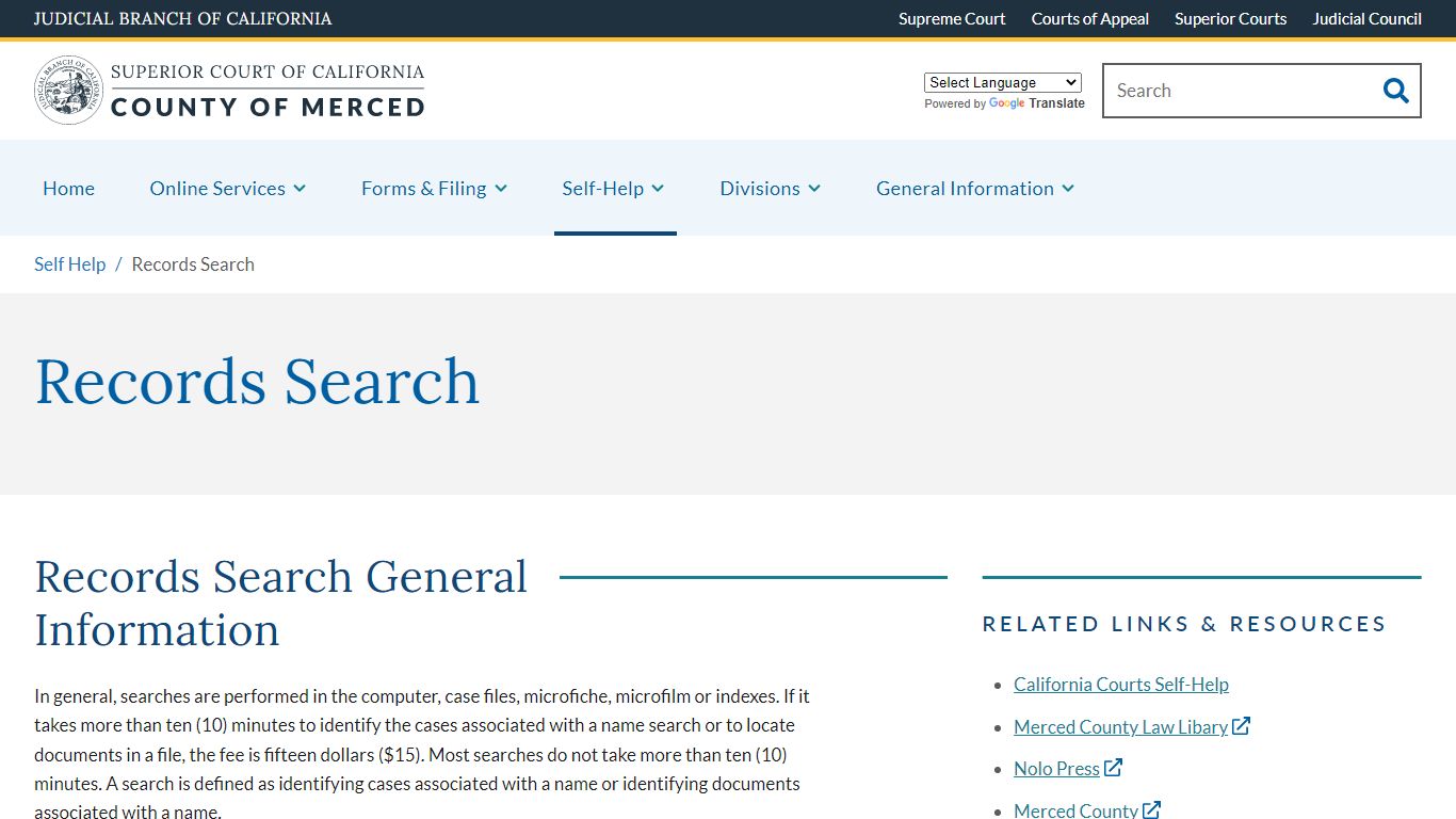 Records Search | Superior Court of California | County of Merced